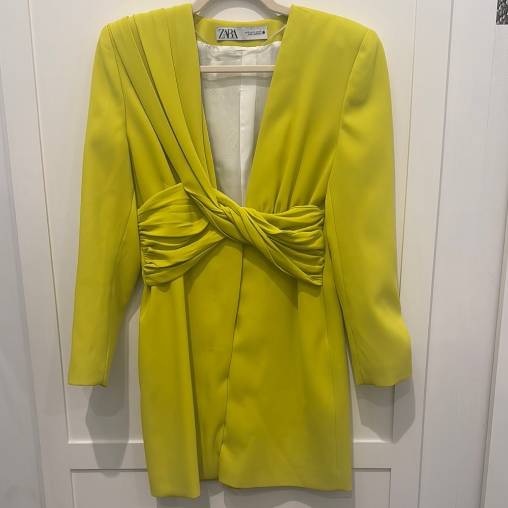 Zara Bright Yellow Draped Mini Dress